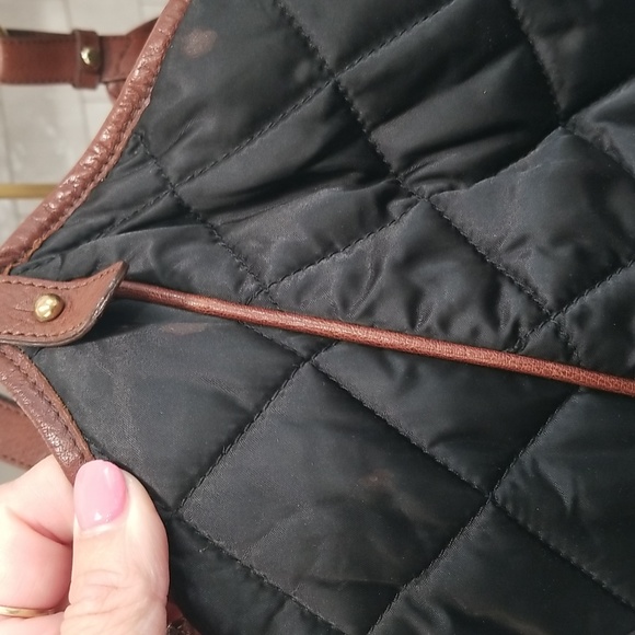 Brahmin Vintage Extra Large Tote Shoulder Bag Black Nylon Brown Leather Trim - Picture 11 of 13